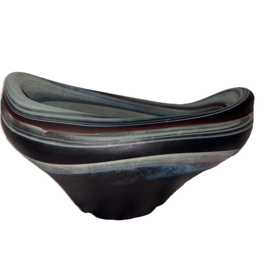 Phoenician Blown Glass decorative large bowl/Vase blue &Green swirl design RARE